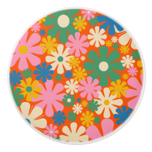 Retro-Blume Farbige 60er 70er Blumenmuster Keramikknauf