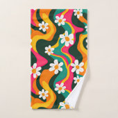 Retro-Blume Farbiges 70er-Muster mit Name Badhandtuch Set (Handtuch)