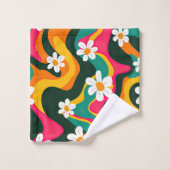 Retro-Blume Farbiges 70er-Muster mit Name Badhandtuch Set (Waschlappen)