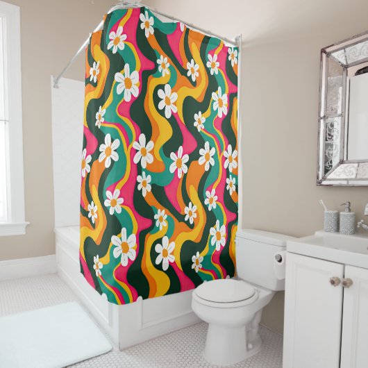 Retro-Blume Farbiges Trippmuster Duschvorhang (Beispiel)