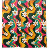 Retro-Blume Farbiges Trippmuster Duschvorhang (Vorderseite)