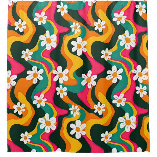 Retro-Blume Farbiges Trippmuster Duschvorhang (Vorderseite)