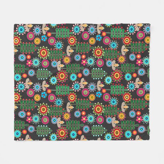Retro, Blume Fleecedecke (Vorderseite (Horizontal))