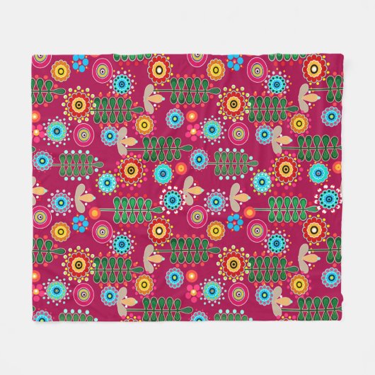 Retro, Blume Fleecedecke (Vorderseite (Horizontal))