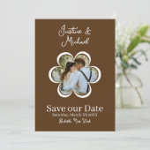 Retro Blume Foto Brown Wedding Save the Date Einladung (Stehend Vorderseite)