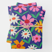 Retro Blume Garden Pattern auf Navy Blue Geschenkpapier Set (Beispiel)