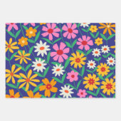 Retro Blume Garden Pattern auf Navy Blue Geschenkpapier Set (Vorderseite)