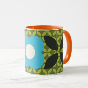 Retro-Blume, Geo-Muster Hellblau und Grün Tasse