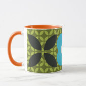 Retro-Blume, Geo-Muster leuchten blau und grün Tasse (Links)