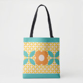 Retro-Blume, Geo-Muster Orange, Aquamarin, rosa Tasche (Vorderseite)