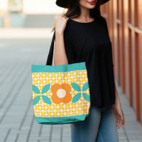 Retro-Blume, Geo-Muster Orange, Aquamarin, rosa