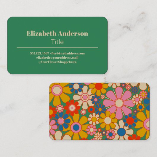 Retro Blume Groovy Farbiger 60er Floral Visitenkarte (Vorne/Hinten)