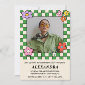 Retro Blume Groovy Foto 37. Geburtstag Einladung (Vorderseite)