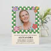 Retro Blume Groovy Foto 42. Geburtstag Einladung (Stehend Vorderseite)