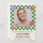 Retro Blume Groovy Foto 61. Geburtstag Einladung (Vorderseite)