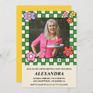 Retro Blume Groovy Foto 81. Geburtstag Einladung