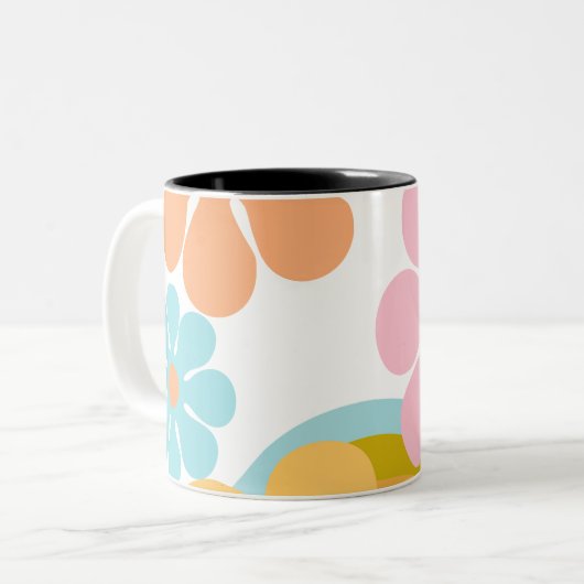 Retro Blume Groovy Hippie 60er 70er Zweifarbige Tasse (Vorderseite Links)