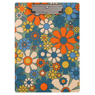 Retro Blume Groovy Multicolor 60er 70er Floral Klemmbrett