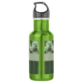 Retro-Blume, grün mit Streifen und Monogramm Trinkflasche (Rückseite)