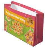 Retro Blume Grün rosa Gelbgelber Muttertag Große Geschenktüte (Vorderseite Schrägansicht)