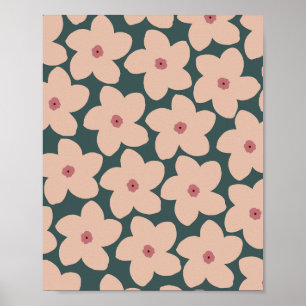 Retro-Blume grün und pfirsichfarben Poster