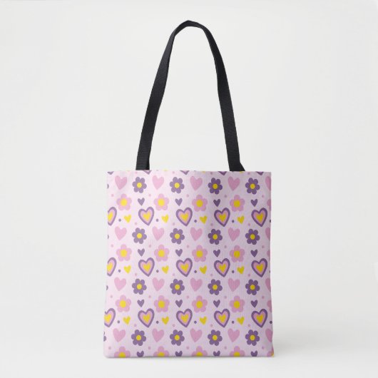 Retro-Blume Herz Muster rosa, Lila, gelb Tasche (Vorderseite)