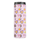 Retro-Blume Herz Muster rosa, Lila, gelb Thermosbecher (Rückseite)