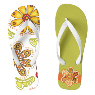 Retro Blume Hippie Orange Green Badesandalen
