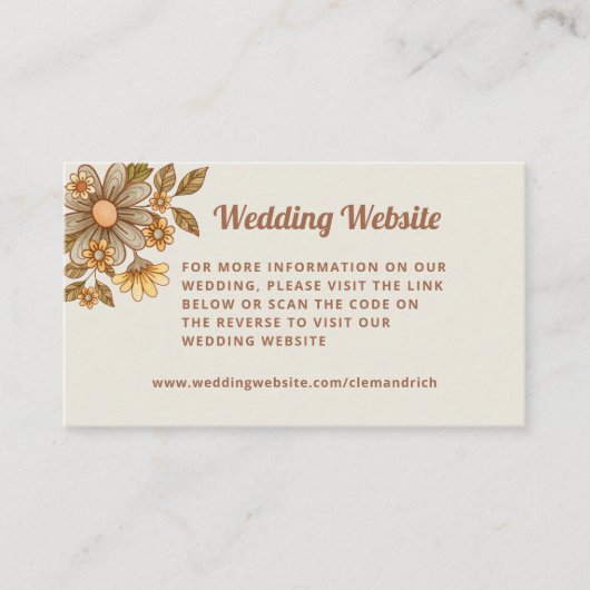 Retro-Blume | Hochzeitsseite QR Code Begleitkarte (Vorderseite)