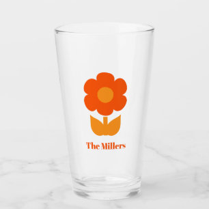 Retro-Blume im 70er Orange Personalisiert Glas