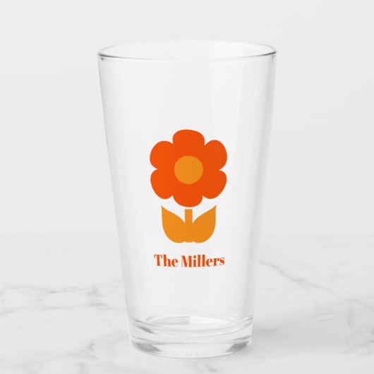 Retro-Blume im 70er Orange Personalisiert Glas (Vorderseite)