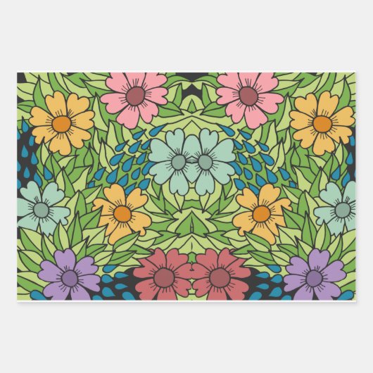 Retro-Blume im großen Maßstab mehrfarbig Geschenkpapier Set (Vorderseite 3)