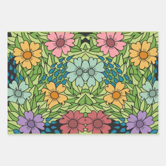 Retro-Blume im großen Maßstab mehrfarbig Geschenkpapier Set (Vorderseite)