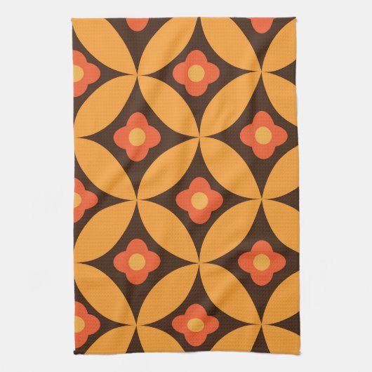Retro-Blume in orangefarbenen Kreisen der Mitte de Geschirrtuch (Vertikal)