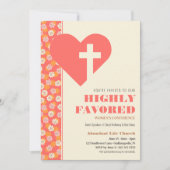 Retro-Blume in Rosa und Orange Frauen Christlich Einladung (Vorderseite)