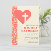 Retro-Blume in Rosa und Orange Frauen Christlich Einladung (Stehend Vorderseite)