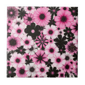Retro-Blume in Rosa und Schwarz Fliese (Vorderseite)