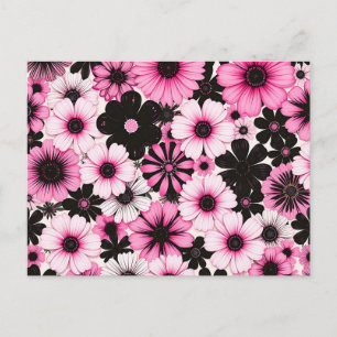 Retro-Blume in Rosa und Schwarz Postkarte