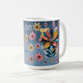 Retro Blume Kaffee Tasse 15oz (VorderseiteRechts)