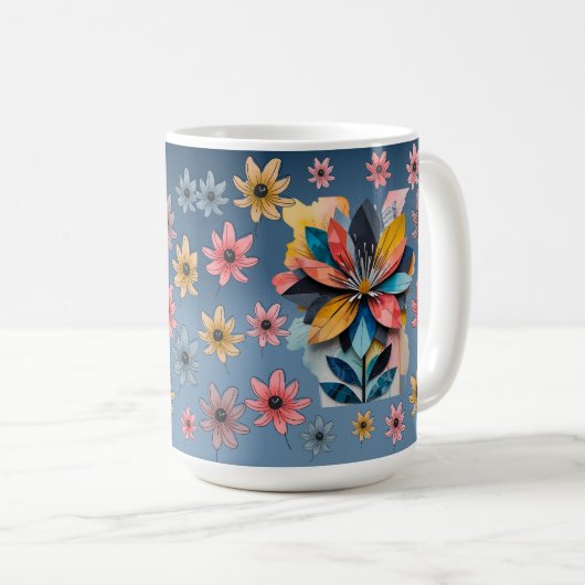 Retro Blume Kaffee Tasse 15oz (VorderseiteRechts)
