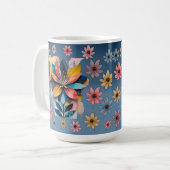 Retro Blume Kaffee Tasse 15oz (Vorderseite Links)