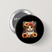 Retro Blume Katze Liebe Kite mit Blume Anim Button (Vorne & Hinten)