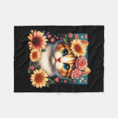 Retro Blume Katze Liebe Kite mit Blume Anim Fleecedecke (Vorderseite (Horizontal))