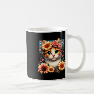 Retro Blume Katze Liebe Kite mit Blume Anim Kaffeetasse