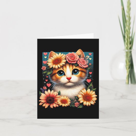 Retro Blume Katze Liebe Kite mit Blume Anim Karte (Vorderseite)