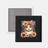 Retro Blume Katze Liebe Kite mit Blume Anim Magnet (Vorderseite/Rückseite)