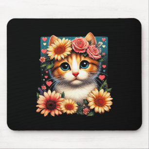 Retro Blume Katze Liebe Kite mit Blume Anim Mousepad