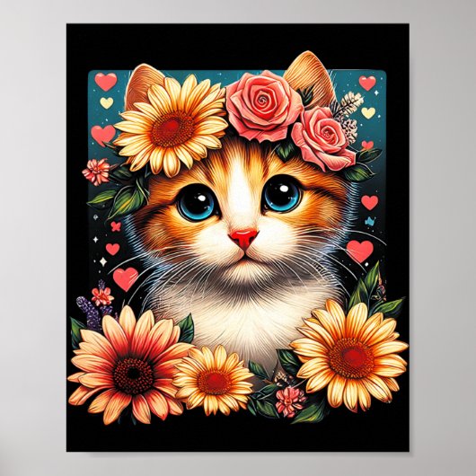 Retro Blume Katze Liebe Kite mit Blume Anim Poster (Vorne)