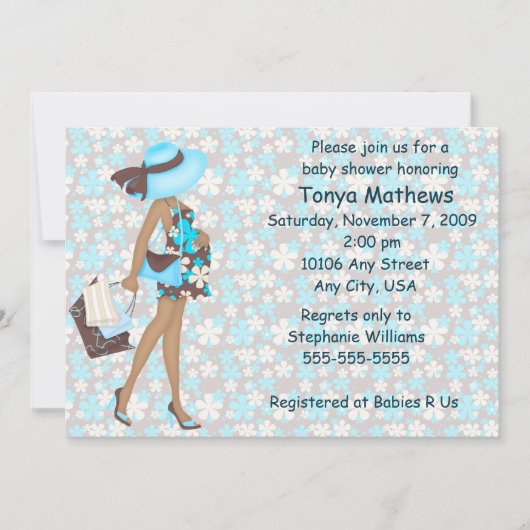 Retro Blume Kinderdusche Einladung (blaue OM) (Vorderseite)