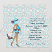 Retro Blume Kinderdusche Einladung (blaue OM) (Vorne/Hinten)